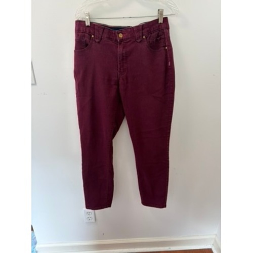 Tommy Hilfiger Womens Burgundy Ankle Pants Size 12 Stretch Slim Fit Wine Red - Picture 2 of 10